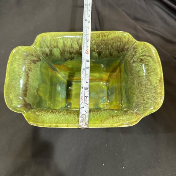 Vintage Drip Glaze Planter Rectangle Wide Rim 8x5" - Picture 9 of 15
